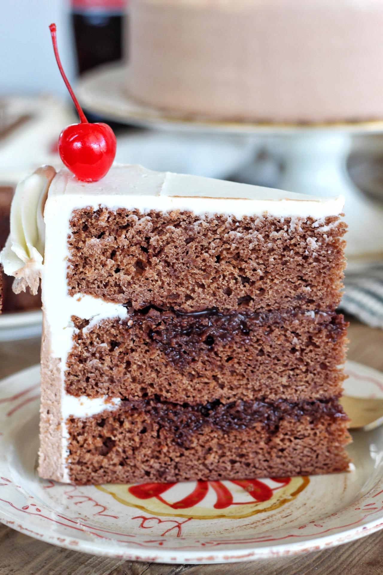 A slice of cake on a plate.