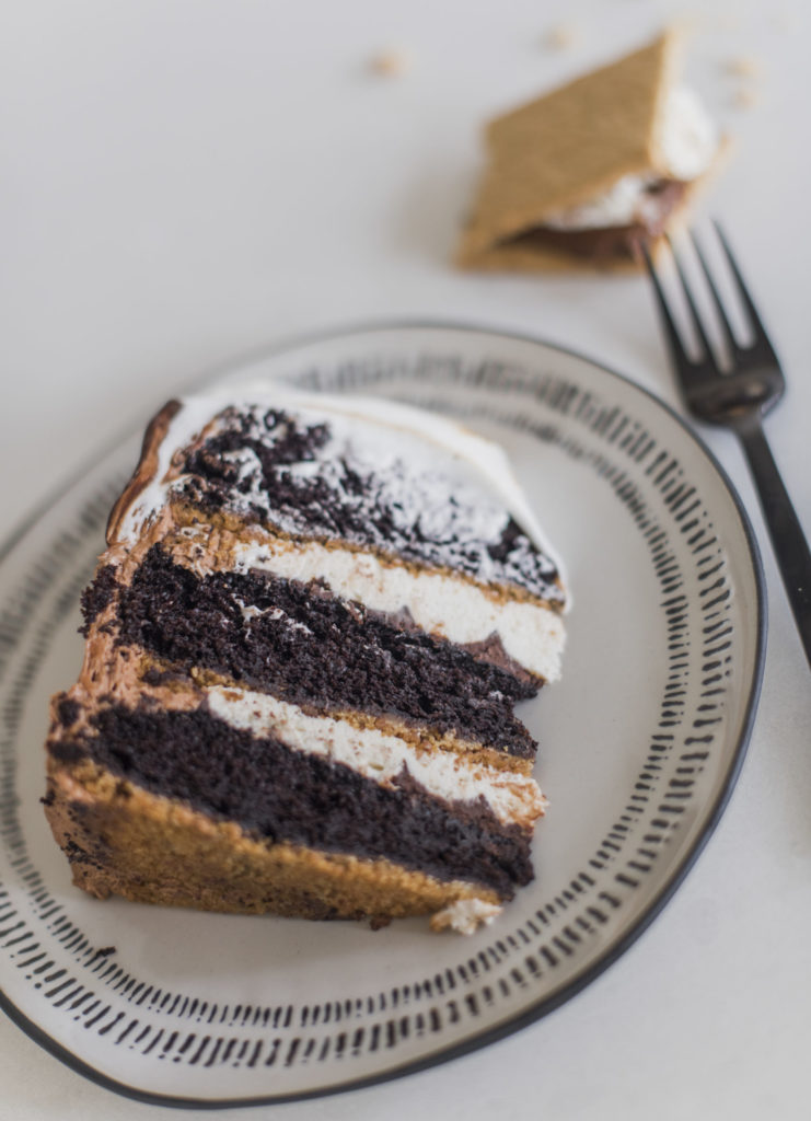 Ultimate S'mores Cake - Get ready for THE PERFECT summer cake! My dark chocolate cake layers are baked on a graham cracker crust, topped with chocolate ganache toasted marshmallow filling, chocolate buttercream and a toasted homemade marshmallow fluff. It doesn't get more ultimate than this! #cakebycourtney #ultimatesmorescake #chocolatecake #smores #smorescake #smorescakerecipe #smoresdessert #summerdessert #chocolate buttercream #summerrecipes #bestchocolatecakerecipe #bestchocolatecake #thebestchocolatebuttercream