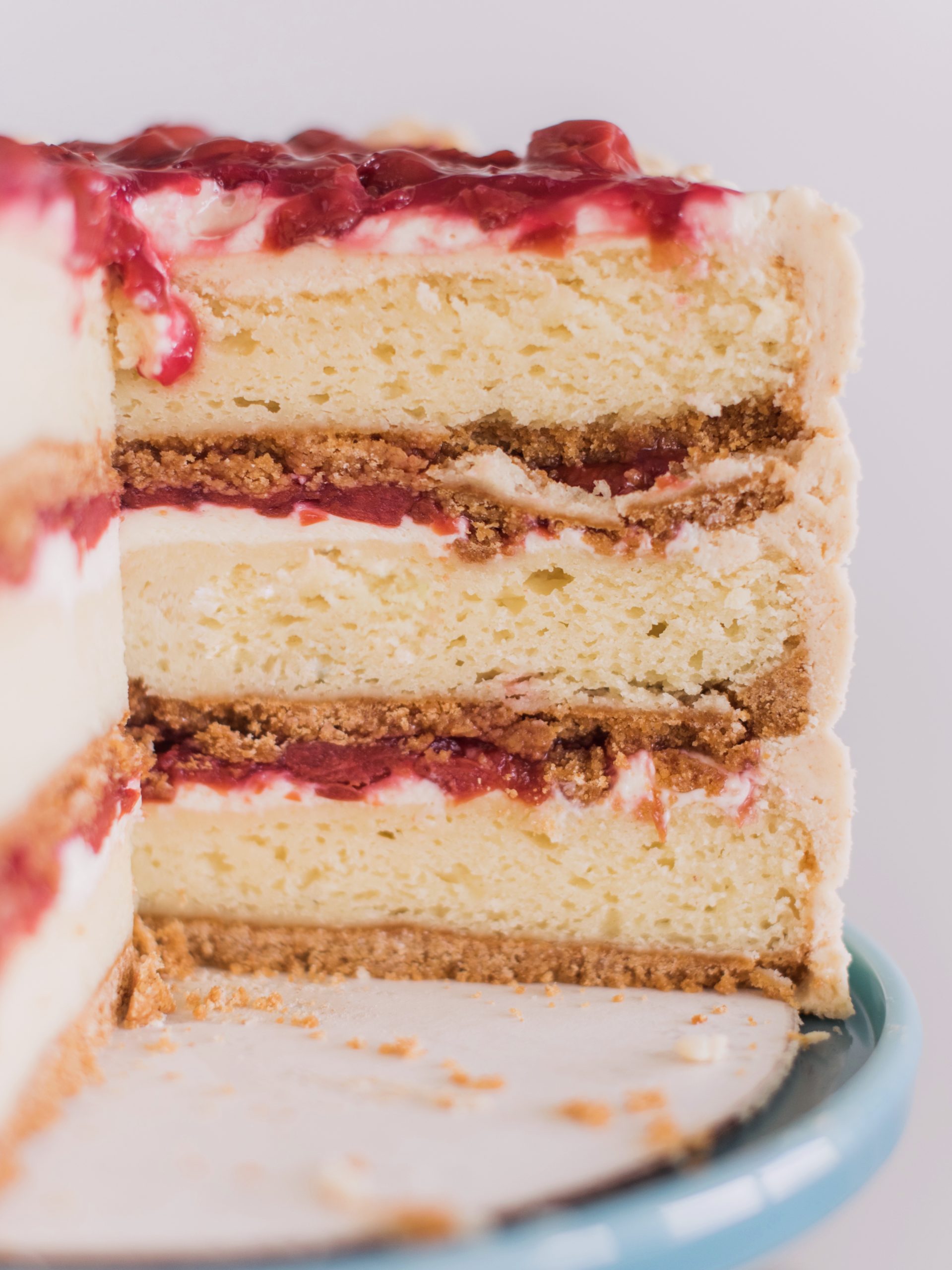The inside of a layered cake.